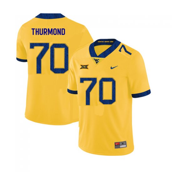 Men's West Virginia Mountaineers NCAA #70 Tyler Thurmond Yellow Authentic Nike 2019 Stitched College Football Jersey SH15Z20BH